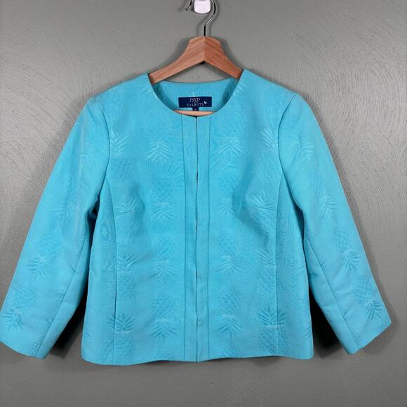RSVP by Talbots Women's Size 8P Blue Matelasse Embossed Pineapple Blazer Jacket - Picture 9 of 11
